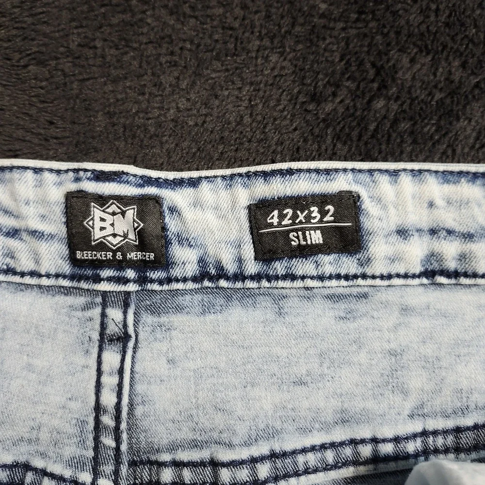 Bleecker & Mercer Mens Jeans Size 42x32 Slim Acid Wash Denim Distressed